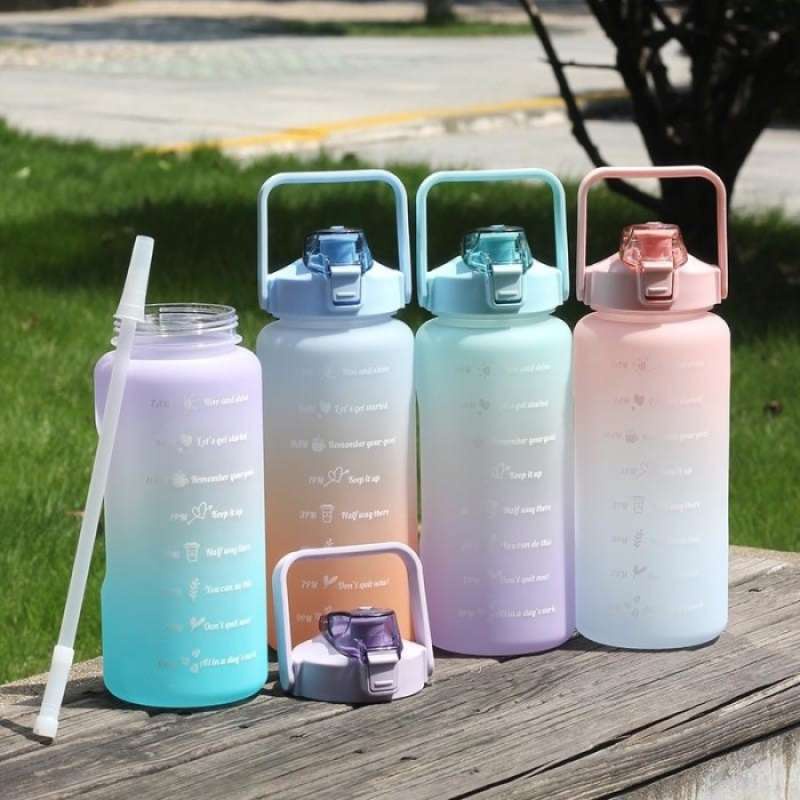 Model Terbaru Botol Minum Jumbo 2 Liter Motivational Water Warna Gradiasi Free buble warp