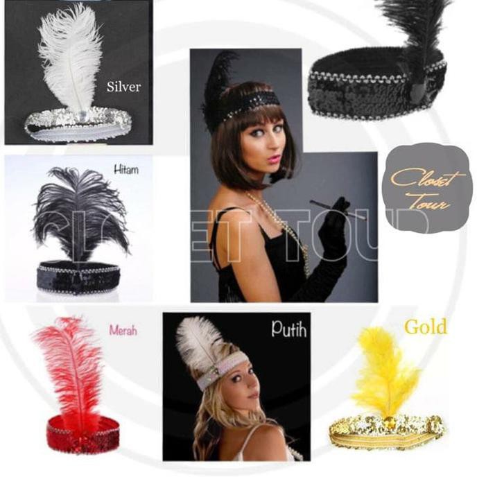 FLAPPER HEADPIECE HEADBAND GREAT GATSBY AKSESORIS RAMBUT PESTA 1920 - PUTIH