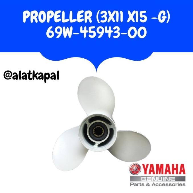 Propeller 3X11 X15 G 69W-45943-00 Untuk Mesin Tempel Yamaha 40Pk 2Tak