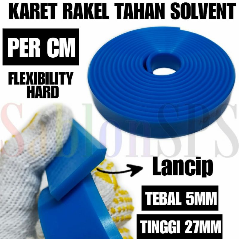 KARET RAKEL SABLON BIRU LANCIP 5MMX27MM TAHAN SOLVENT HARGA PER CM