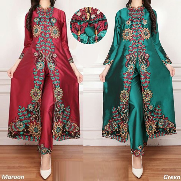 Kebaya Abaya Silk Import Green Maroon..