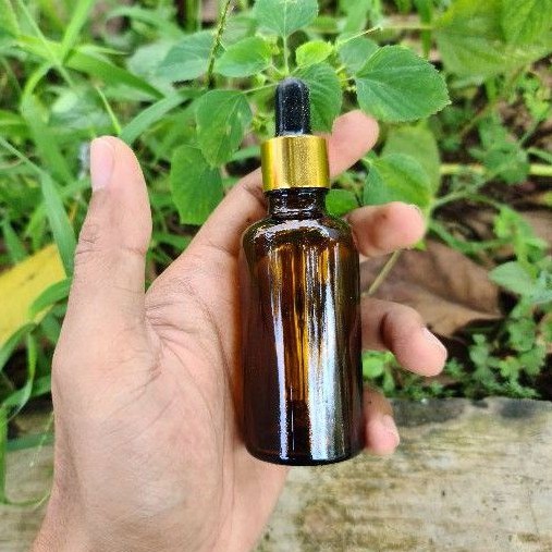 Botol Pipet 50ml Kaca Coklat Ring Gold - Hitam