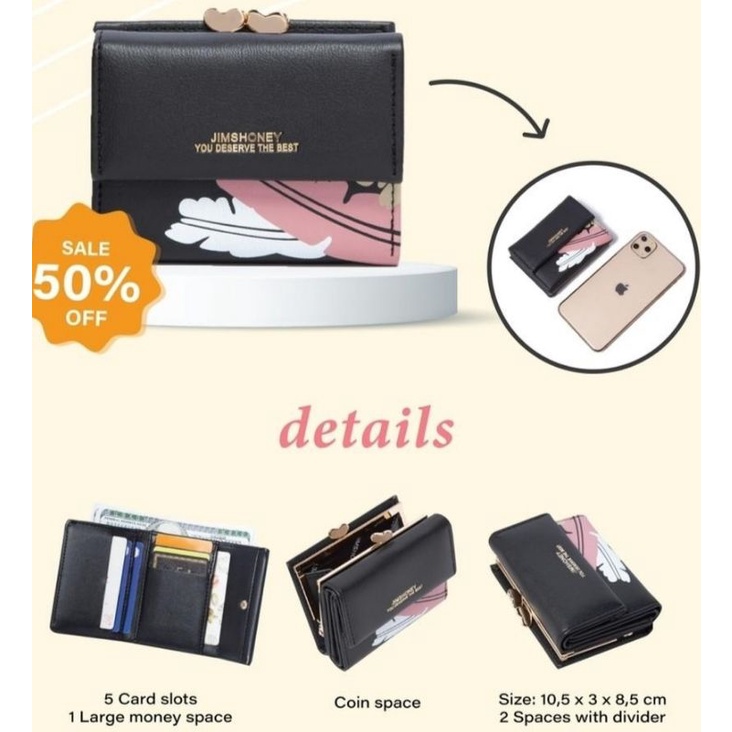 AIRIN WALLET JIMS HONEY ORI DOMPET WANITA LIPAT TIGA IMPOR FASHION CEWE KOREA KECIL MURAH POUCH KOIN