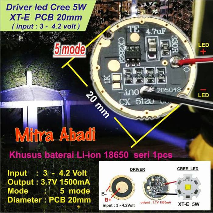LED DRIVER CREE 5 WATT XT-E 1500 MA DIAMETER 20 MM TANPA CASINGELKT_310