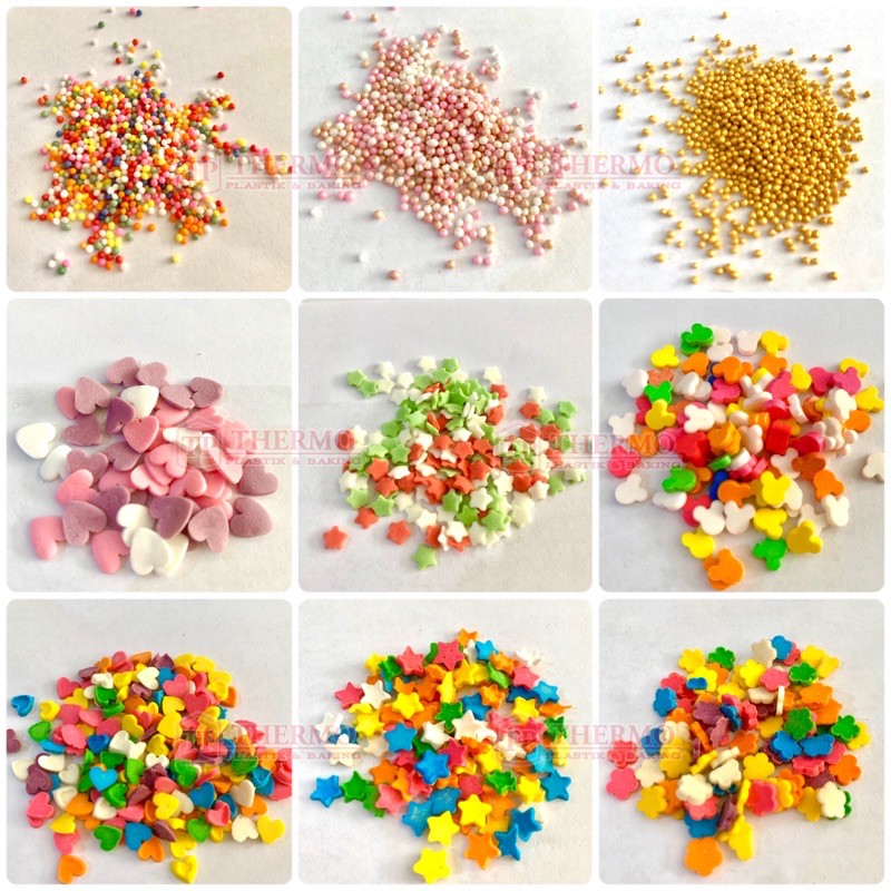 

(50 gr) Sprinkles Spikel Trimit Confetti Conveti Springkel Hiasan Kue Tabur Love Star Mickey Gold