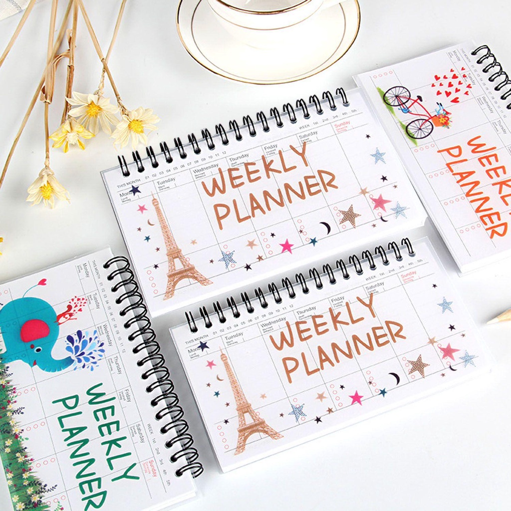 Top Weekly Planning Diary Portable Coil Notebook Up-turning Tearable