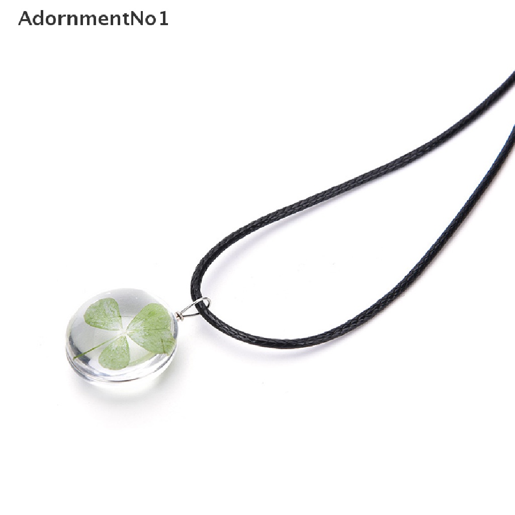 (AdornmentNo1) Kalung Rantai Dengan Liontin Bentuk Clover Shamrock Warna Hijau Untuk Wanita