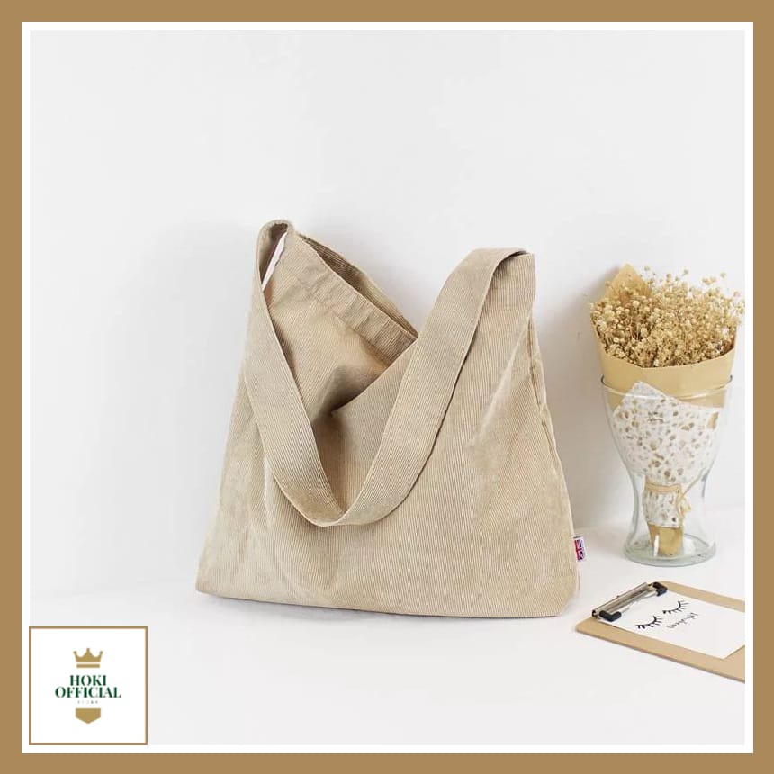 [COD] Tas Bahu Wanita Bahan Corduroy Tas Selempang Warna Pastel Kapasitas Besar Tas Wanita Totebag HokiOfficial