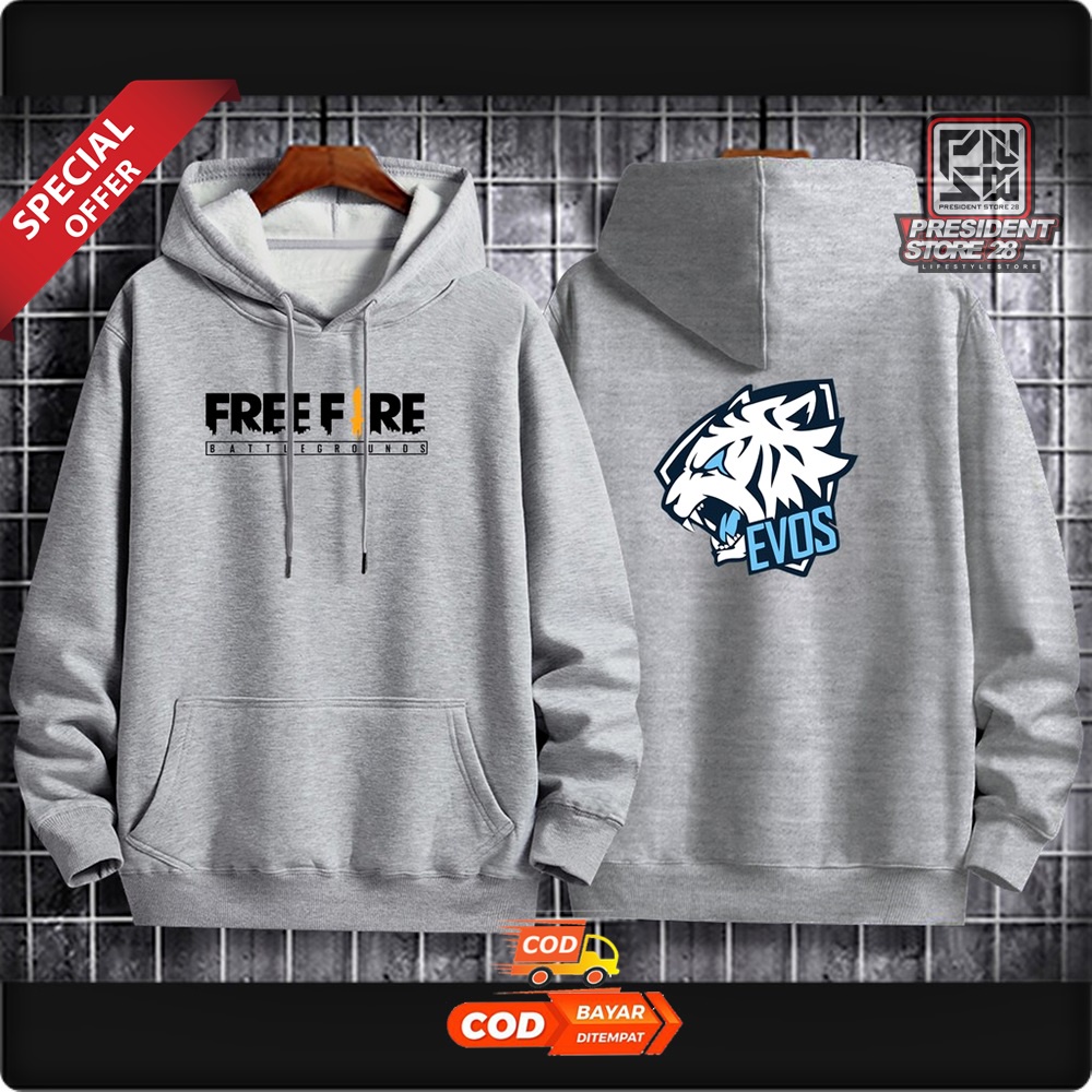 (TEBAL) Hoodie FF EVOS Pria Dewasa Bahan Fleece size L dan XL Sweater hoodie freefire evos Jaket Evos Sweater evos / Hoodie Premium Distro Evos Mobile Legends Free fire FF / Hoodie Pria / Hodie Pria / Jaket Pria / Sweater Hoodie Evos Esport Bahan Fleece