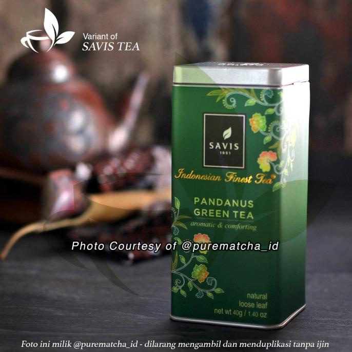 

Savis Tea - Premium Pandanus Green Tea KALENG 40gr Teh Hijau Pandan