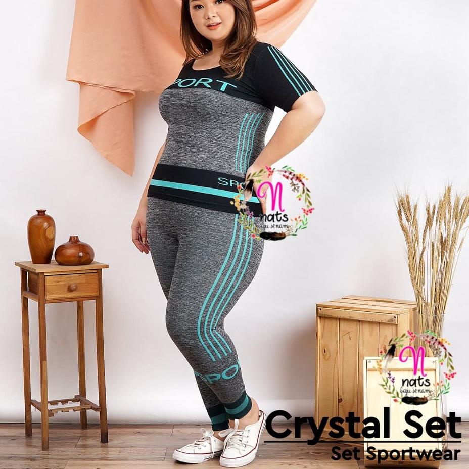 Keluaran Terbaru.. Crystal Sport SET / Setelan Baju senam Import / Baju Olahraga Yoga Fitness Wanita