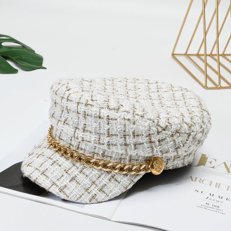 Topi Wanita Korea Fashion Oktagonal Wol Police-No 4 Putih