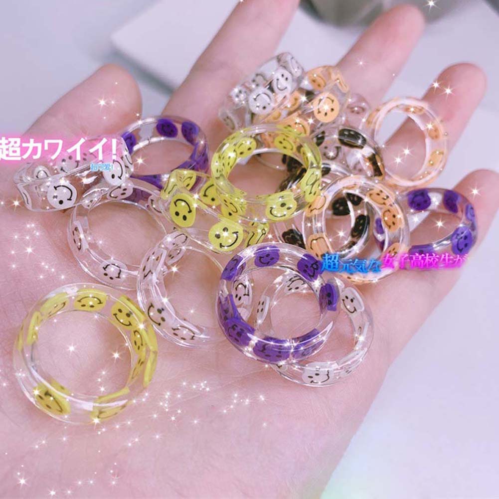 Mxbeauty Cincin Jari Bahan Akrilik Warna Permen Motif Kartun Smile Gaya Korea Vintage Untuk Wanita