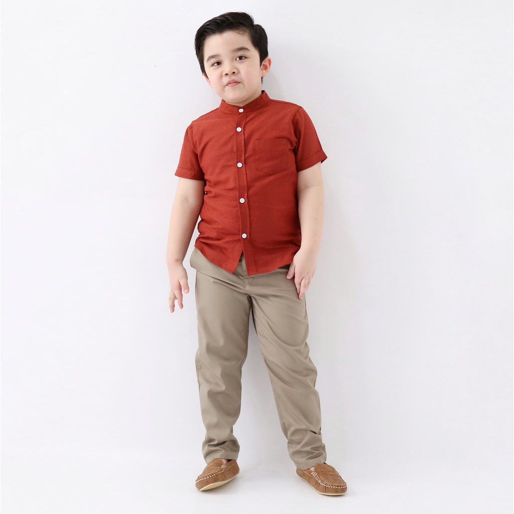 Yobebee Kemeja Linen Anak Laki Laki Tangan Pendek Usia 2 3 4 5 6 Tahun Baju Atasan Kids Polos Model Casual Formal Baju Koko Muslim Chiangi Shirt Couple Kembaran Anak Cowok dan Ayah