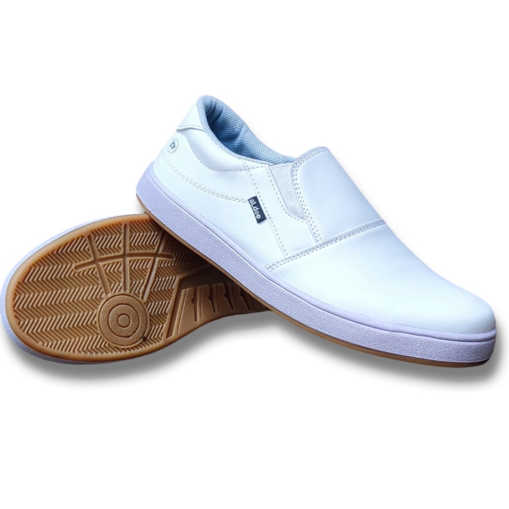 Sepatu Slip On Pria Casual Original Asli Aldhis Putih Polos Slop Kasual Tanpa Tali Full White Gum Buat gaya dan Jalan Jalan