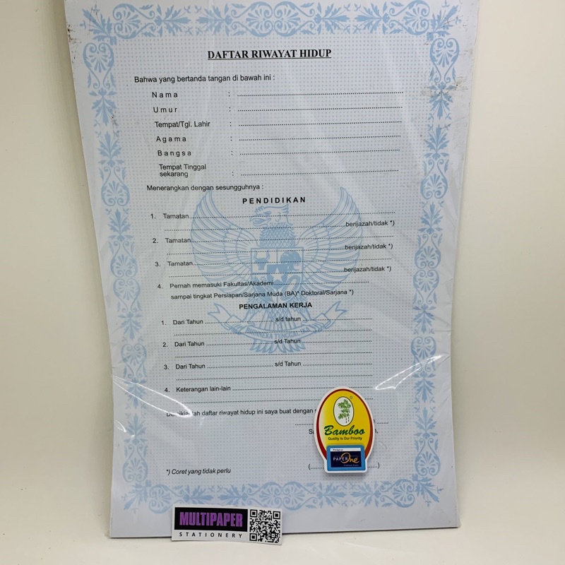 Daftar Riwayat Hidup 100 Lembar