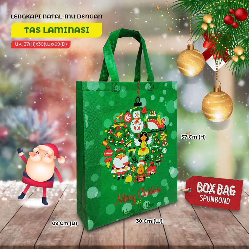 

[COD}] goodie bag natal tas souvenir christmas goodie bag christmas laminasi 37x30x9