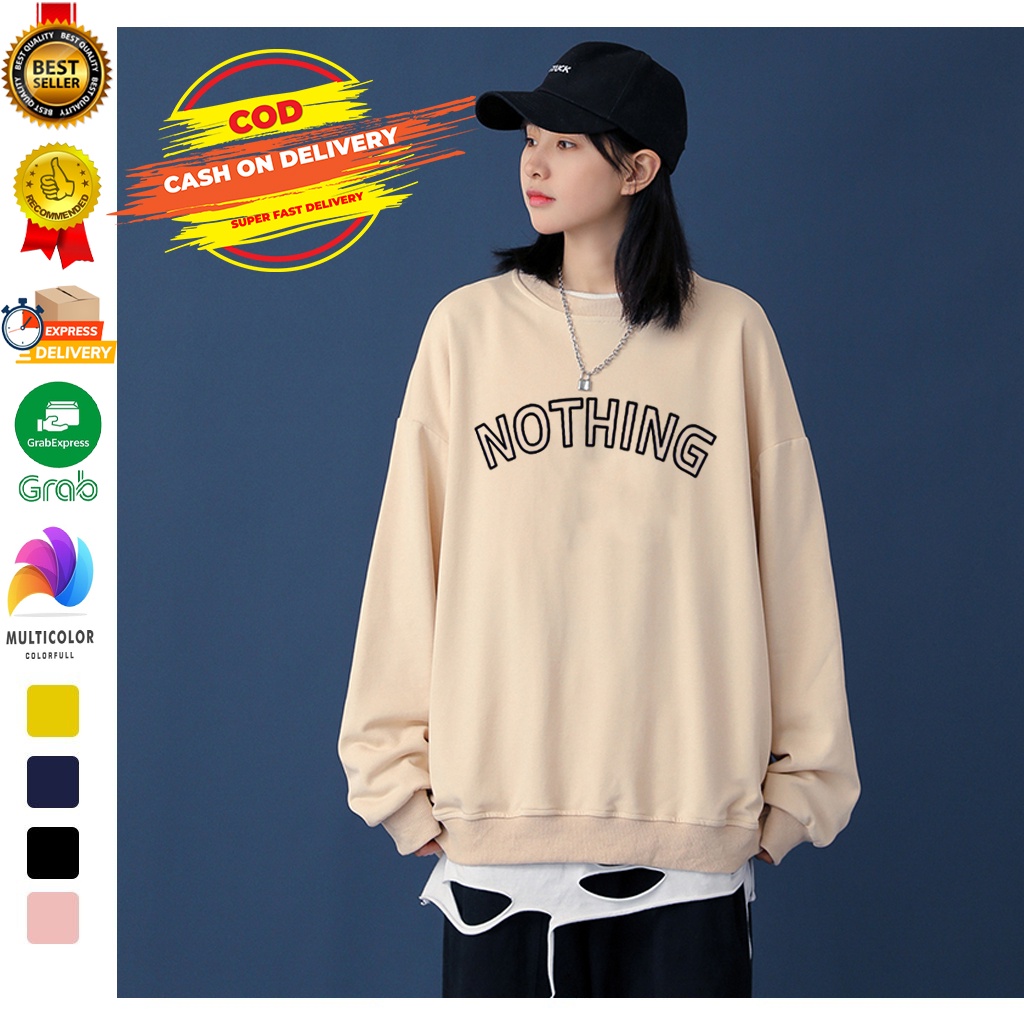 🅳🅵 Nothing - Korea Style | Sweater Basic Nothing | Sablon Plastisol Ink | Dhea Fashion