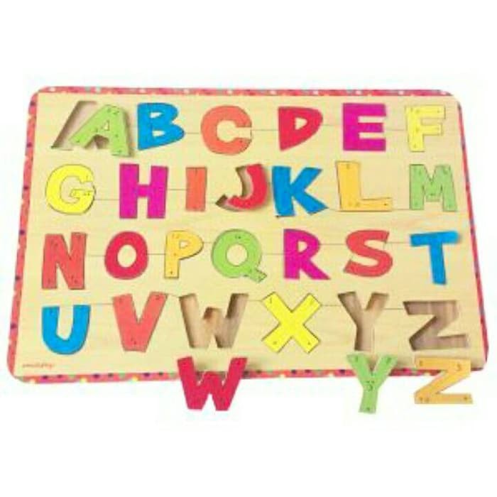 Mainan Edukasi Anak Kayu SNI / Puzzle stiker Alfabet Besar Bergaris