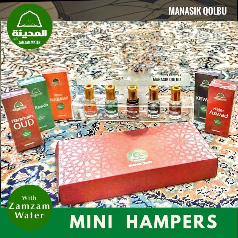 Mini hampers Al madinah / Mini hampers parfume Rose nabawi Al Rawdah Kiswah Hajar aswad Harmain oud