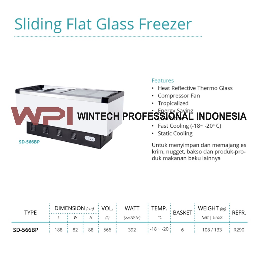 Gea SD-566BP Sliding Flat Glass Freezer - Freezer Kaca Datar Untuk Penyimpanan Frozen Food Manual Defrost - Box Pendingin Freezer Pintu Geser