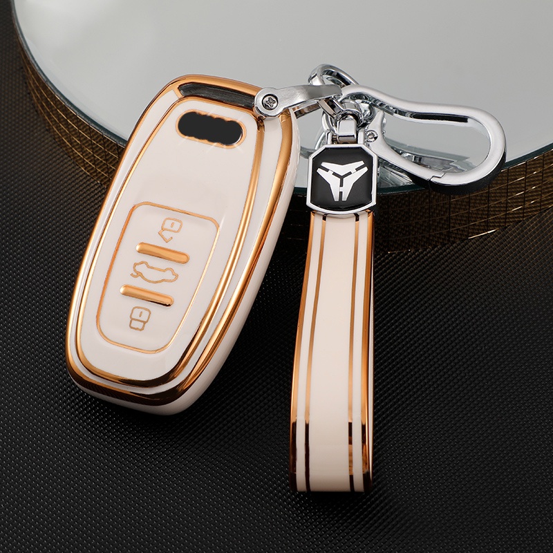 Car Remote Key Cover Case for Audi A1 A3 A4 A5 A6 A7 A8 Quattro Q3 Q5 Q7 2009 - 2015 Gold Edge TPU Bag Shell Accessories