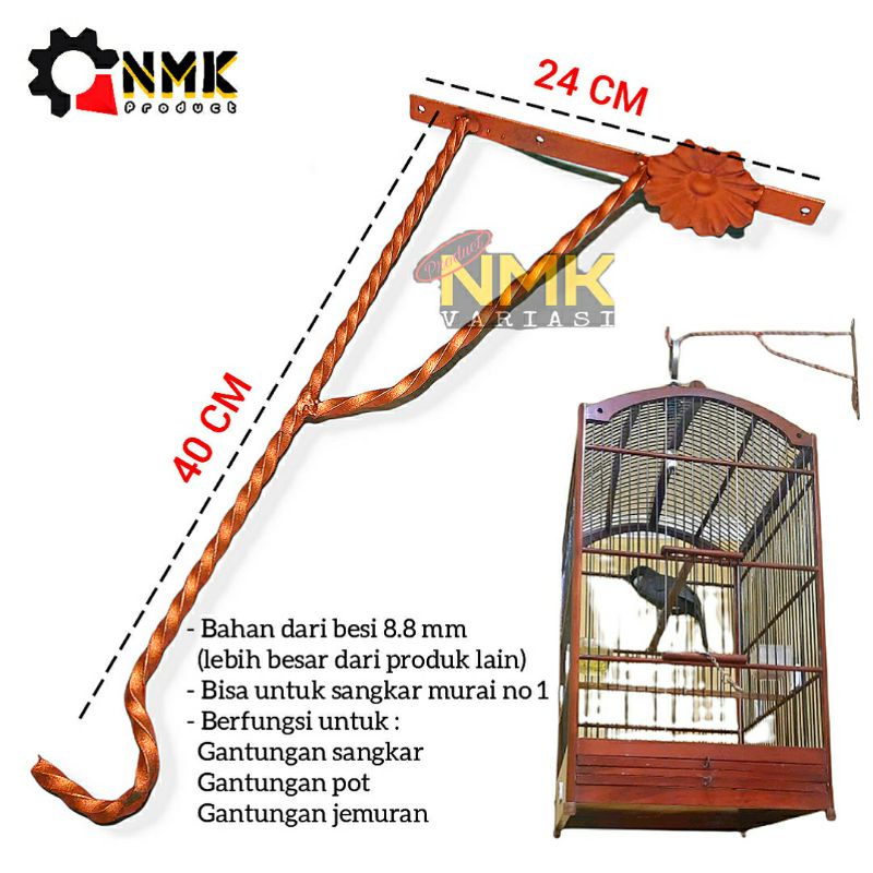 Gantungan Sangkar Kandang Burung Murai Lovebird Kacer Cucak Ijo Rowo Gantungan Tempel Dinding Tembok