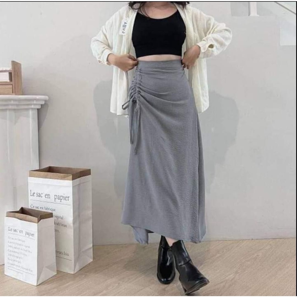 Rok Serut Korean Look Midi Maxy Skirt Crinkle Airflow Terbaru Premium Quality