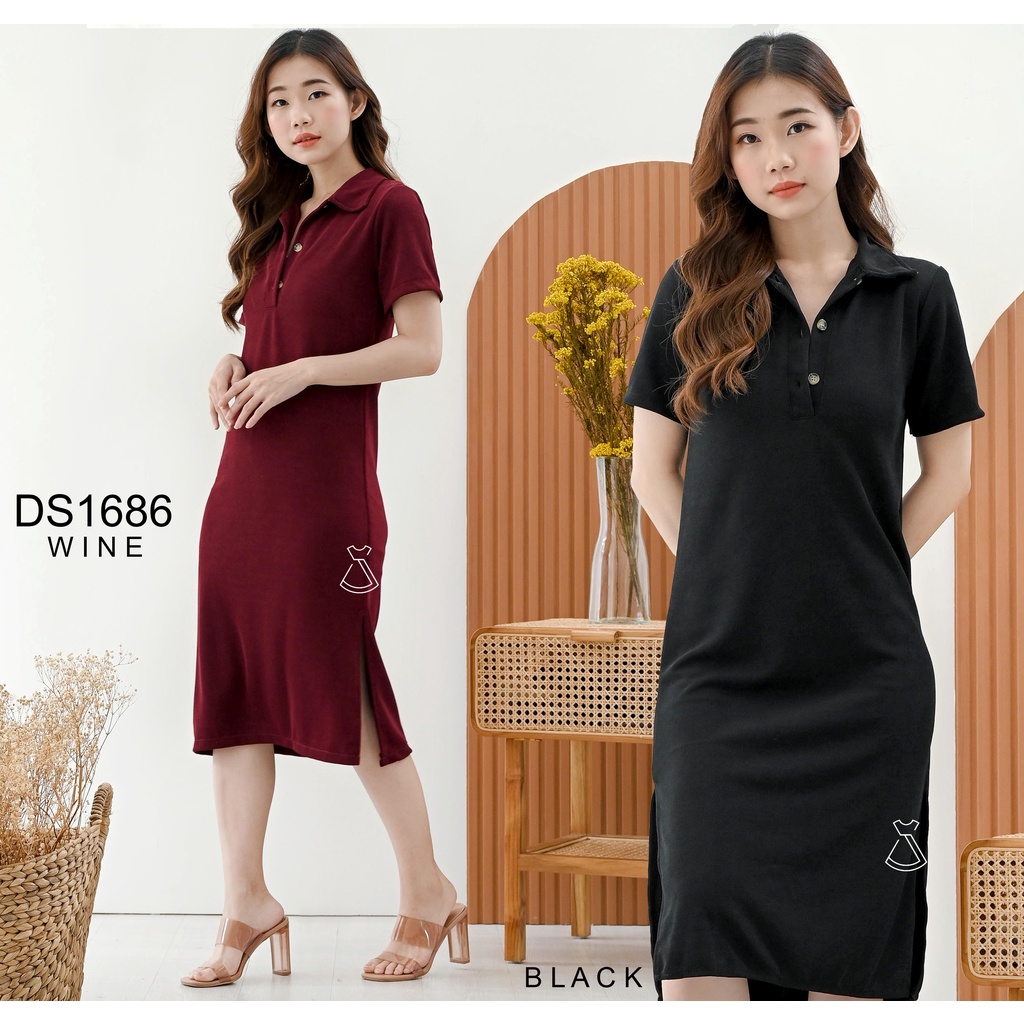 DS1686 - Dress Casual Knit Stretch Sepan Bodycon Slim Busui Friendly