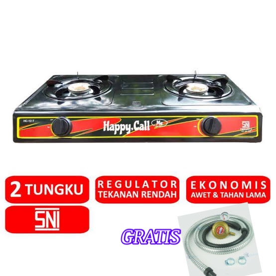 KOMPOR 1 TUNGKU / KOMPOR 2 TUNGKU PROGAS HAPPY CALL HEMAT GAS TAHAN LAMA API BIRU GRATIS SLANG REGULATOR PAKET