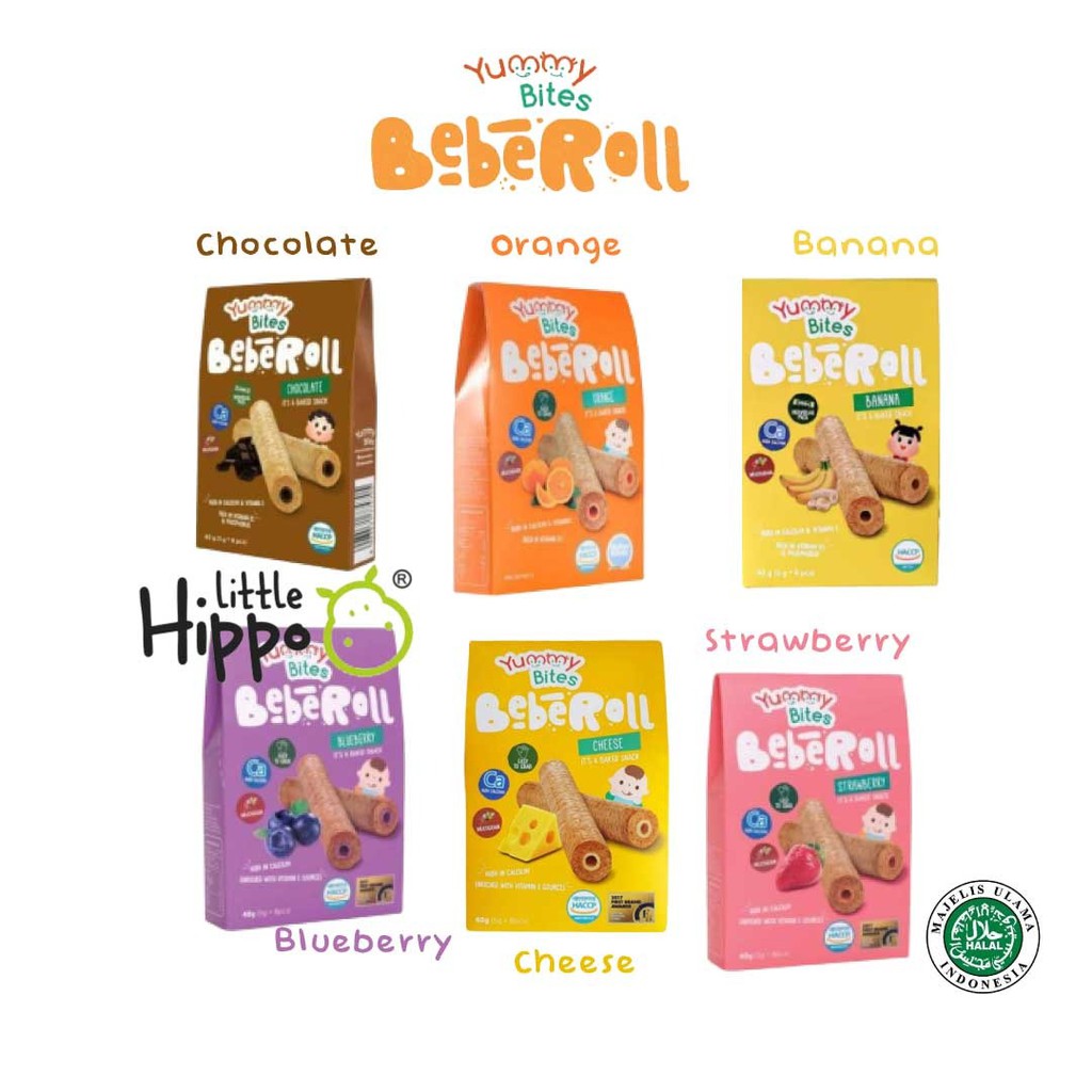 Yummy Bites Beberoll / Yummy Bites Bebe Roll Non MSG Non Pengawet Snack MPASI / Snack Bayi / Snack Anak / Cemilan Bayi / Cemilan Anak Beberoll Blueberry Strawberry Chesse Orange Chocolate Banana Supercorn Omo Snack Sehat Bayi Baby Anak