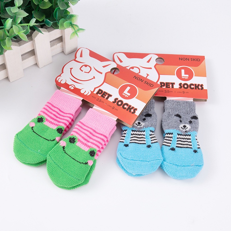 4pcs Kaos Kaki Anti Slip Motif Print Untuk Anjing / Kucing