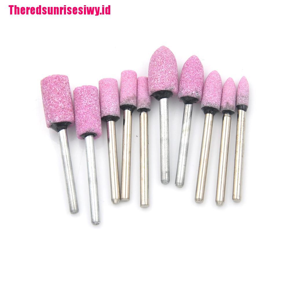 【Theredsunrisesiwy.id】10X Pink Abrasive Mounted Stone Rotary Tool Grinding Wheel