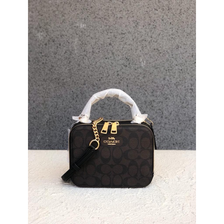Tas Coach Box Crossbody Signature Brown Black New Original