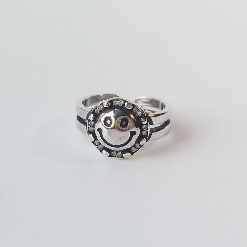 Cincin Jari Telunjuk Energi Positif Motif smiley Warna silver Gaya Korea Selatan Untuk Wanita