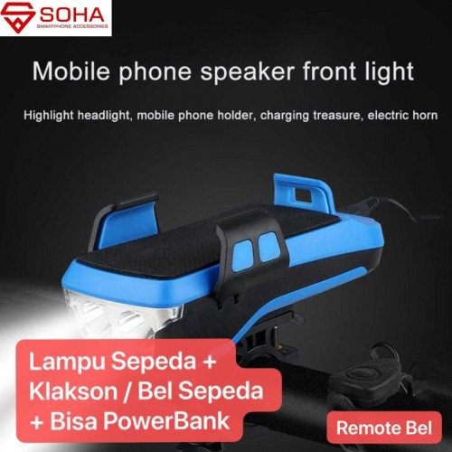 Lampu LED Depan Sepeda Holder HP BEL Klakson Bike Bicycle & PowerBank SENTER Light Lamp Flas