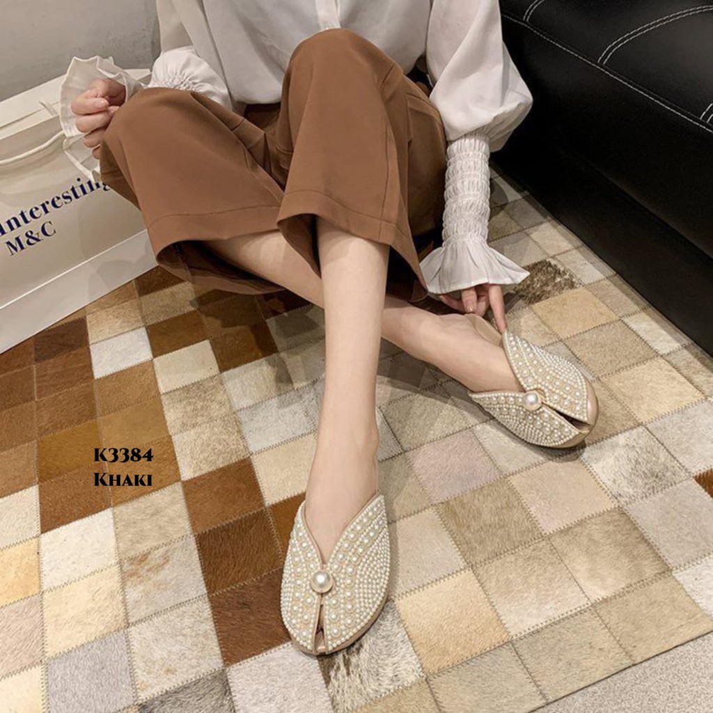 RESTOCK WYN  FLAT SLIPPERS FADDISH FULL PEARL DECOR K3384