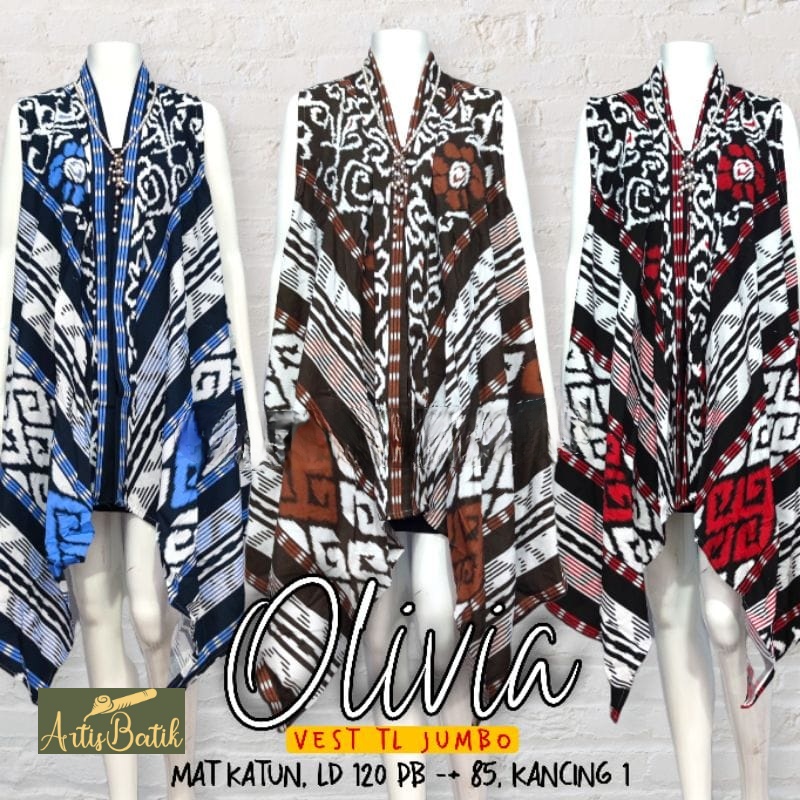 NEW READY OUTER OLIVIA VEST TL  CARDI CANTIK BATIK OUTER BATIK  JUMBO LD 120 XXXXXXL OUTER MOTIF TEN