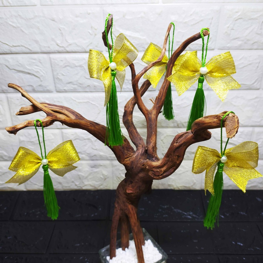 ( 5 pcs ) Tassel Golden Bow - Gantungan Hiasan Hampers Serbaguna