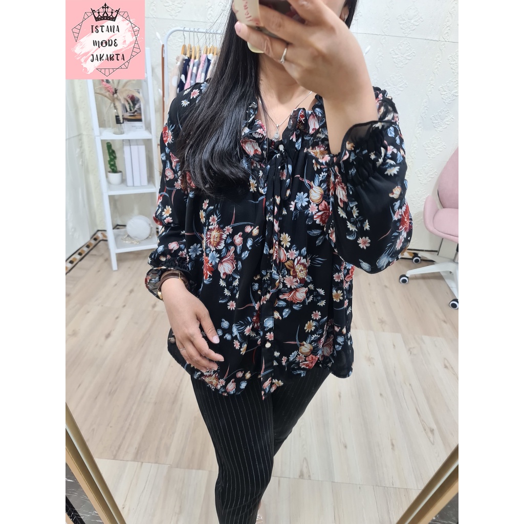 ISTANA MODE JAKARTA Sonya Jumbo baju atasan wanita terbaru blouse korean style blouse wanita lengan panjang-HITAM 3