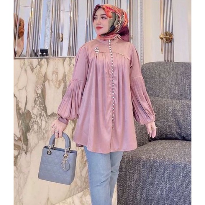 [SALE] SALESTOCK Kemeja Blouse SS Satin Silk Import-1