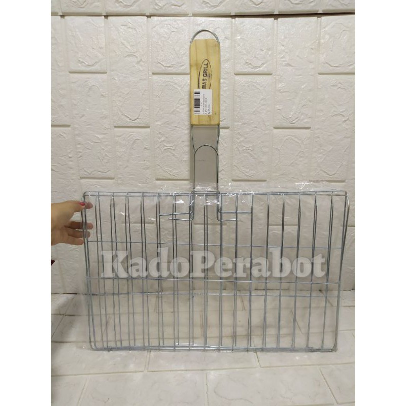 Jepitan Ikan GG kayu Almas Grill 46x30 - Panggangan Ikan Bbq- Alat bbq