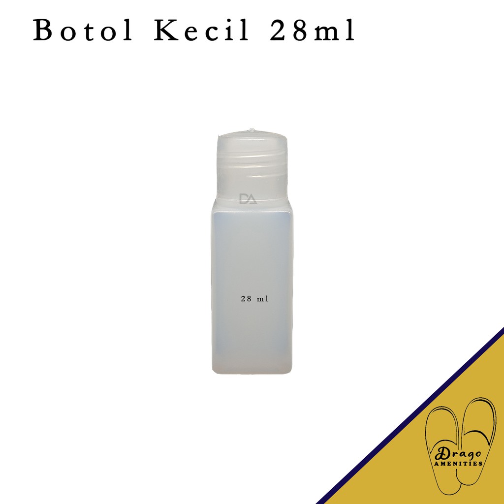 Custom Botol Kotak Kecil 28mL Putih Burem Logo Sablon shampoo sabun oil cream salon hotel