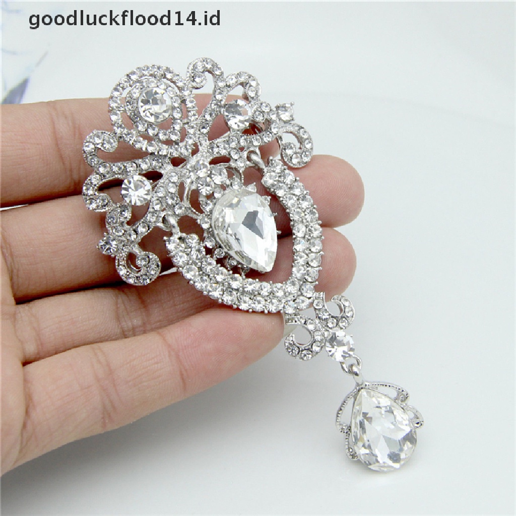 [OOID] Silver Large Flower Bridal Brooch Rhinestone Crystal Diamante Wedding Broach Pin ID