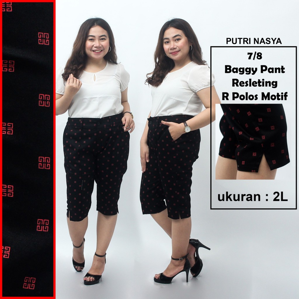 Celana 7/8 jumbo resleting polos motif/ baggy pant jumbo / celanapendek 8L-6L-5L-4L-2L-XL-S fit to L