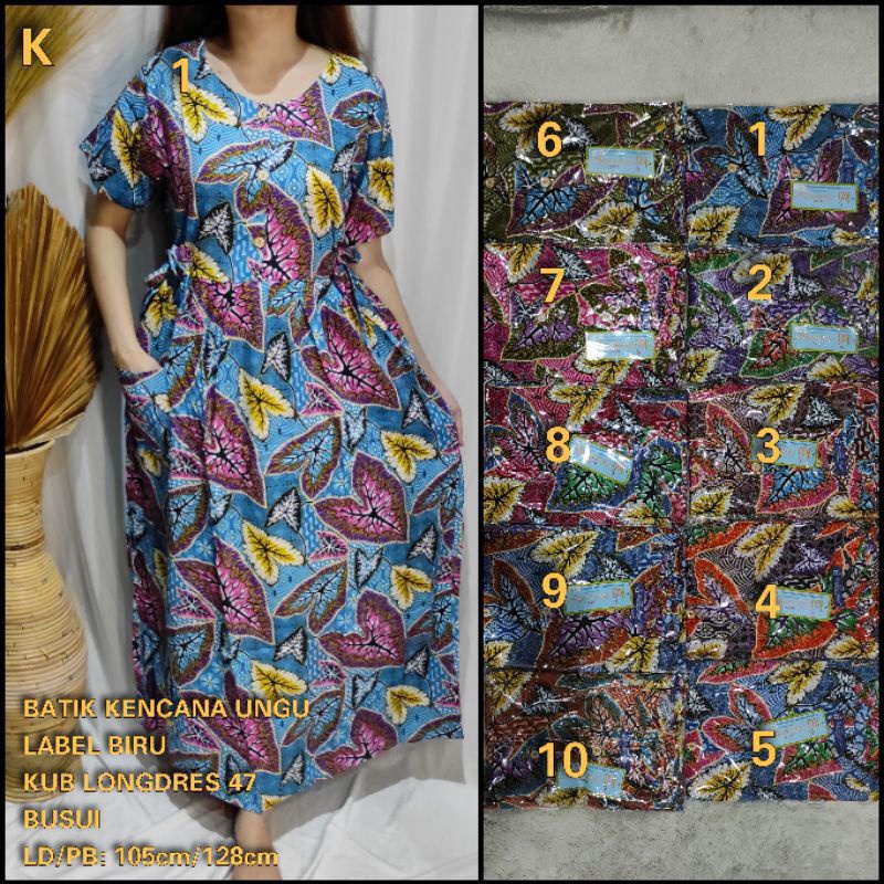 DASTER LONGDRESS KUB 47 KENCANA UNGU LEBEL BIRU LONGDRESS CHIBI ADA TALI DI PINGGANG 1KANTONG KANCIN