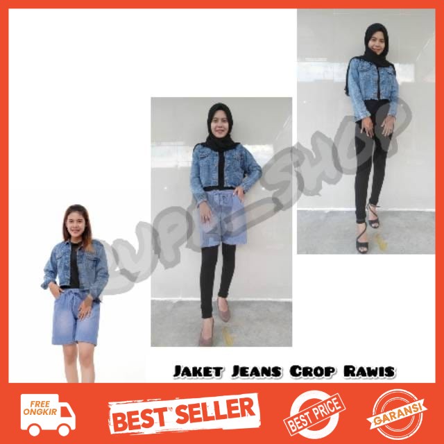 JAKET JEANS WANITA CHANMI CROP RAWIS SNOW BLACK