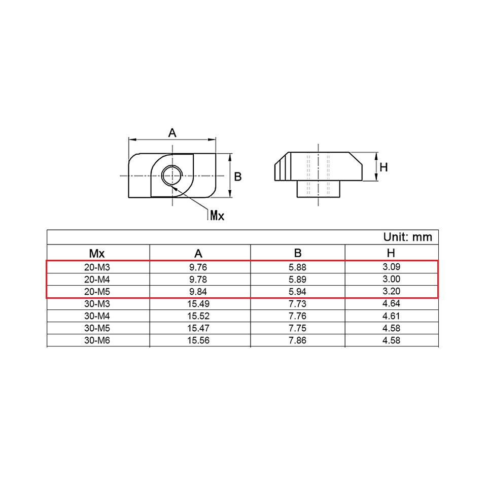 [HAEBOT] Nut Hammer Mur Kotak Aluminium Profile 2020 M3 M4 M5 3 4 5 mm Biasa AP2020 Pengunci AP 2020 20mm T Slot V Frame CNC 3D Printer Mesin Otomasi