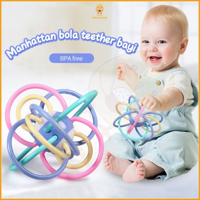 [rumahbayipdg] MAINAN GIGITAN BAYI TEETHER BOLA MANHATTAN BAHAN SILICONE LEMBUT MUDAH DIPEGANG