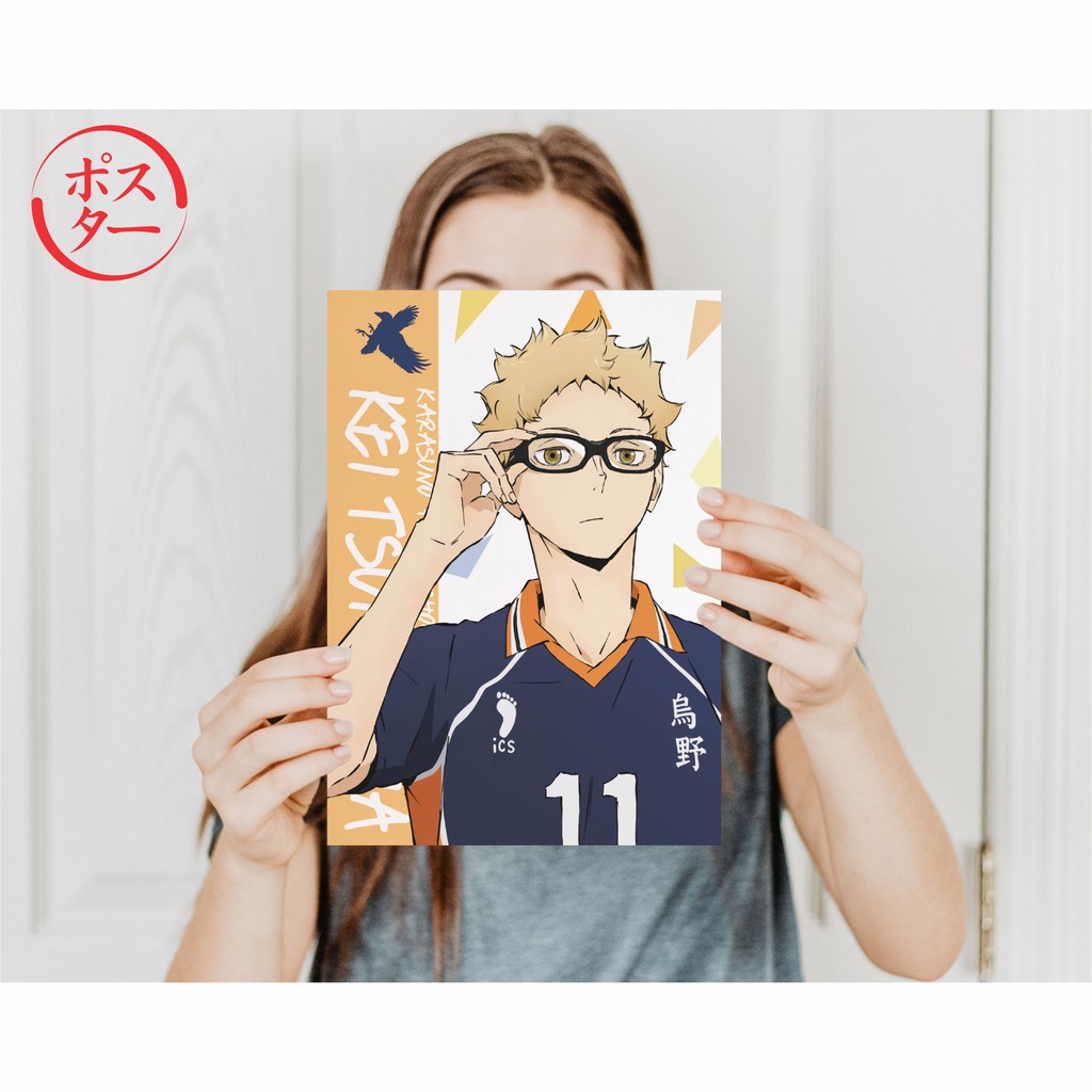 Koleksi Poster Anime Haikyuu A -  Hinata Kageyama Tsukishima Oikawa Kenma Bokuto Atsumu  - Size A4+-Tsukishima A